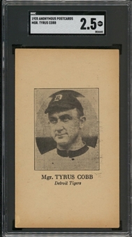 1925 Anonymous Postcard Ty Cobb – SGC GD+ 2.5